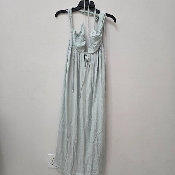 🤍 VICI Sage Green Maxi Dress – Flowy Tie-Front Boho Summer Style (Small) - Picture 4 of 7